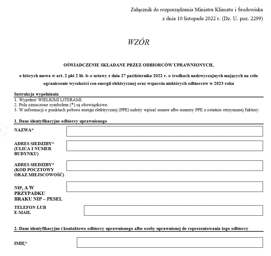 Oświadczenie dotyczące zwiększenia limitu na energię elektryczną - do kiedy?